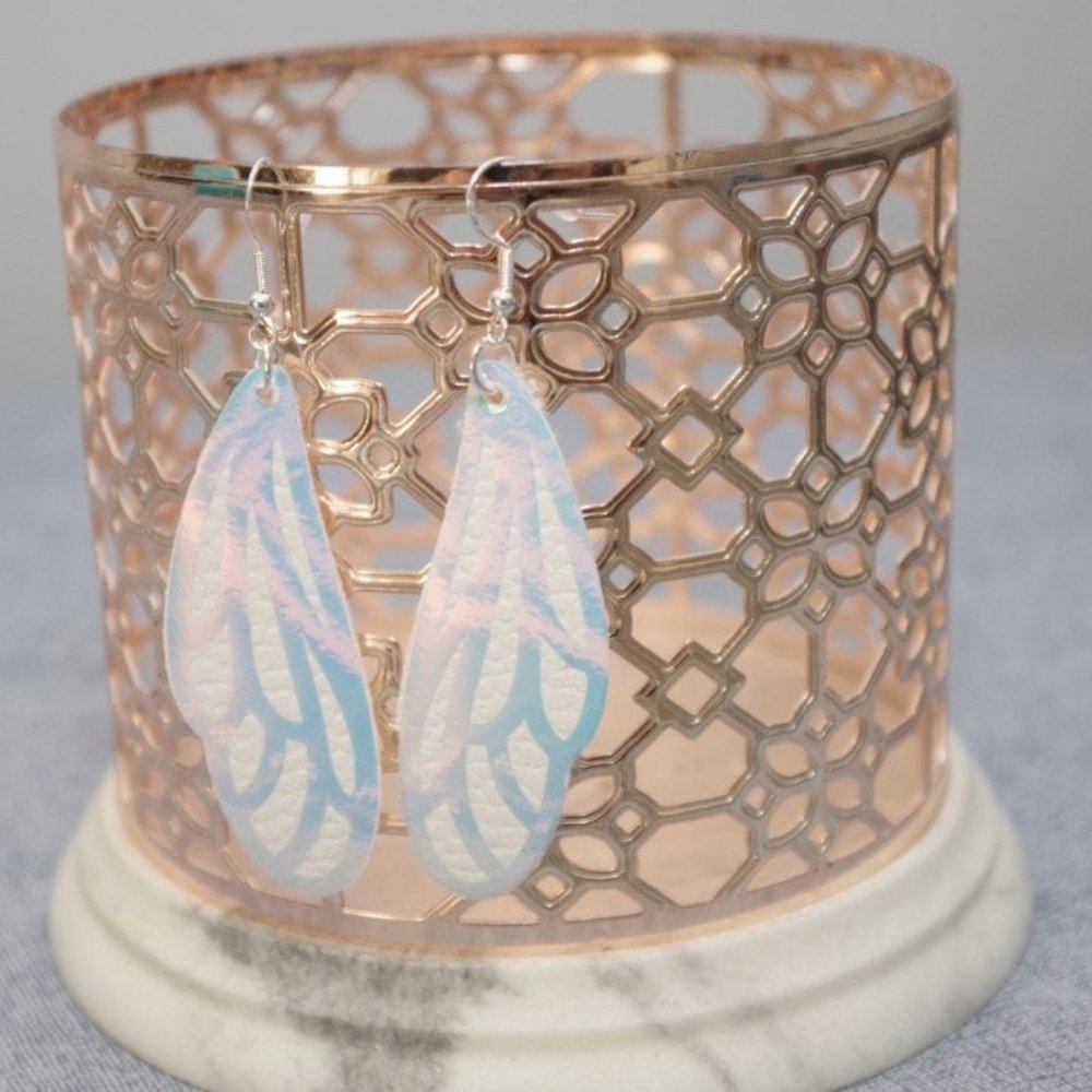 Rainbow Pearl Dragonfly Wing Earrings